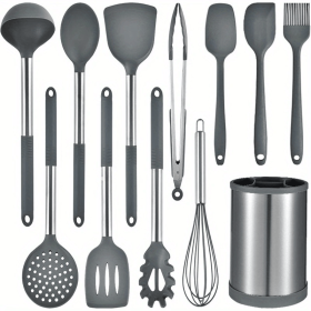 Kitchen Cooking Utensils Set, 12-piece Kitchen Utensils Set Non-stick Cooking Set Heat-resistant, BPA-Free, Silicone Handle Kitchen Tools
