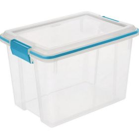 5 Pack 20 Quart Clear Plastic Storage Container with Gasket Lid, Blue