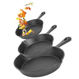 3Pcs Pre-Seasoned Cast Iron Skillet Set 6in 8in 10in Non-Stick Oven Safe Cookware Heat-Resistant Frying Pan For Frying Cooking Baking (Option: 3pcs)