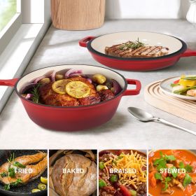 Enamel cast iron soup pot with handle, suitable for ceramic, gas, induction cooker or barbecue grill (Color: Red)