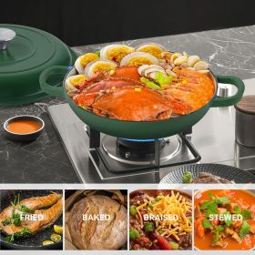 The enamel cast iron soup pot features a circular shower-style lid design and is suitable for various tools, such as ceramic, gas (Color: Green)